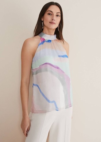 Phase Eight Kadie Silk Abstract Halter Neck Shirts Multicolor Canada | EHROAD-839